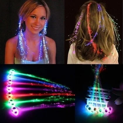 LED Light Up Braid Luminous Fiber Optic Hairpin Decor for Halloween Party Bar